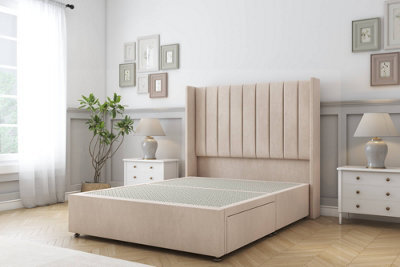 "Sloomy Falcon Sand Naples Divan Bed Base 2 Drawers Foot-End With 54"" Wingback Headboard 5' King" - image 1