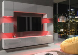 Panorama Wall Tv Unit White & Grey With High Gloss Doors And Led Lighting - Creative Furniture - thumbnail 8