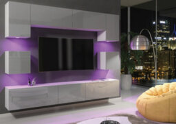 Panorama Wall Tv Unit White & Grey With High Gloss Doors And Led Lighting - Creative Furniture - thumbnail 9