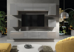 Panorama Wall Tv Unit White & Grey With High Gloss Doors And Led Lighting - Creative Furniture - thumbnail 7