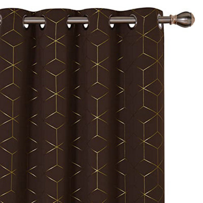 Deconovo Blackout Eyelet Curtains Gold Diamond Printed Thermal Insulated Curtains For Living Room, 52 X 72 Inch, Chocolate, 1 Pair - image 1