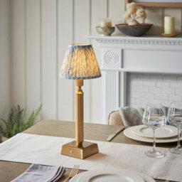 Luminosa Lighting Luminosa Trobridge Rechargeable Brushed Aged Brass Plate Table Lamp With Shell Bay Blue Fabric Leaf Shade 16Cm Integrated Led - thumbnail 2