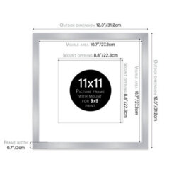 "11X11"" Silver Picture Frame - 11X11"" Square Frame With 9X9"" Mount For 11X11""/9X9"" Pictures Moderrn Style Thin Edge, 1 Pack" - thumbnail 2