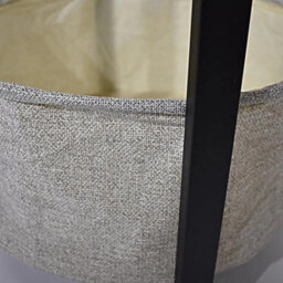 Small Round Walnut Side Coffee Table Fabric Storage Basket Beside - thumbnail 3