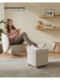 LEDREM Small Storage Ottoman, 38 X 38 X 40 Cm, Folding Storage Cube With Lid, Footstool, Footrest, 37 L, Velvet Surface, For Bedroom - thumbnail 1