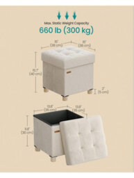 LEDREM Small Storage Ottoman, 38 X 38 X 40 Cm, Folding Storage Cube With Lid, Footstool, Footrest, 37 L, Velvet Surface, For Bedroom - thumbnail 7