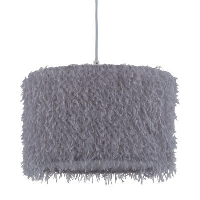 First Choice Lighting Rogers - Grey Shaggy 30Cm Easy Fit Pendant Shade - image 1