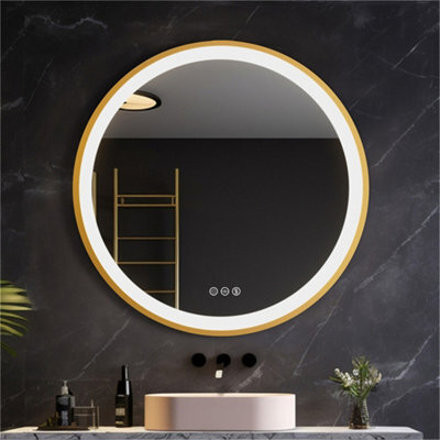 Luvodi 600mm Luxury Gold Round Led Mirror For Bathroom With Lights Anti-Fog 3 Color Dimmable - image 1