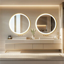 Luvodi 600mm Luxury Gold Round Led Mirror For Bathroom With Lights Anti-Fog 3 Color Dimmable - thumbnail 7