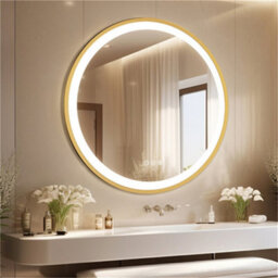 Luvodi 600mm Luxury Gold Round Led Mirror For Bathroom With Lights Anti-Fog 3 Color Dimmable - thumbnail 6