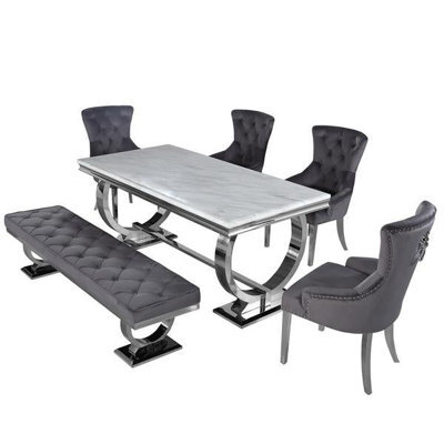 Stratus Interiors Arriana Marble Top Dining Table With Circular Metal Stand 1.8Mt - White Marble - 1.8 Mt - image 1