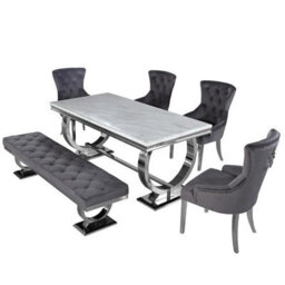 Stratus Interiors Arriana Marble Top Dining Table With Circular Metal Stand 1.8Mt - White Marble - 1.8 Mt - thumbnail 6
