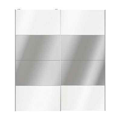 GoodHome Atomia Contemporary Panelled Mirrored White High Gloss 2 Door Sliding Wardrobe Door Kit (H)2250mm (W)2000mm - image 1