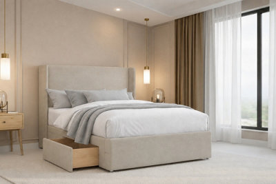"Nexus Portofino Plush Divan, Cream, 54"" Winged Hb, 2 Drawers Foot-End, Open Coil Mattress, Super King" - image 1
