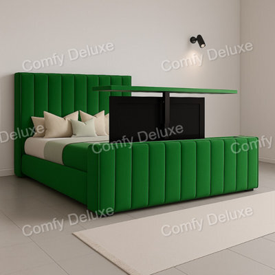 Comfy Deluxe 5Ft Kingsize Green Plush Tv Bed Frame Only