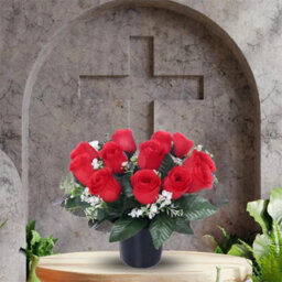 Pack Of 2-Grave Flower Pot Artificial Red 12 Head Memorial Decor - thumbnail 2