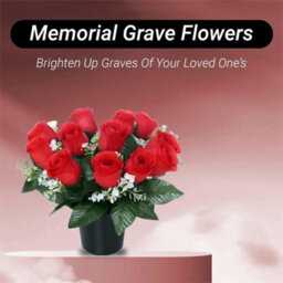 Pack Of 2-Grave Flower Pot Artificial Red 12 Head Memorial Decor - thumbnail 3