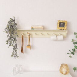 Melody Maison Large Ivory Wooden Wall Shelf With Hooks - 100Cm - thumbnail 4