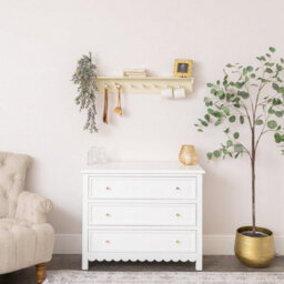 Melody Maison Large Ivory Wooden Wall Shelf With Hooks - 100Cm - thumbnail 5