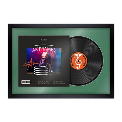 "AK Frames 25X17"" Matte Black Modern Vinyl Record Frame With Emerald Mount For 12 Inch Lp Cover & Disc - Overlapped Design" - image 1