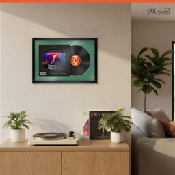 "AK Frames 25X17"" Matte Black Modern Vinyl Record Frame With Emerald Mount For 12 Inch Lp Cover & Disc - Overlapped Design" - thumbnail 5