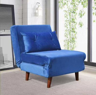 Comfy Living Small Single Sofa Bed Chair Velvet Fabric Chaise Pull Out Navy - image 1