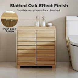 Bathroom Floor Storage Cabinet 2-Tier Adjustable Shelf Cupboard Oak Style - thumbnail 3