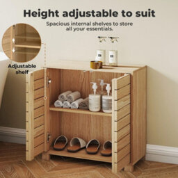 Bathroom Floor Storage Cabinet 2-Tier Adjustable Shelf Cupboard Oak Style - thumbnail 4
