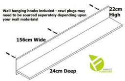 Impact Furniture Wall Shelf Floating Display Panel 156Cm Modern White Oak Effect Book Storage Holten - thumbnail 6