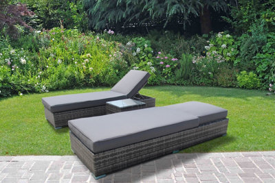 UK Leisure World Sun Lounger Bed Rattan Wicker Garden Outdoor Grey Table And Chairs Furniture Patio - image 1