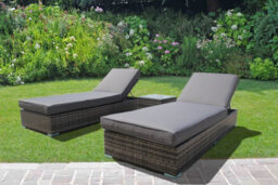 UK Leisure World Sun Lounger Bed Rattan Wicker Garden Outdoor Grey Table And Chairs Furniture Patio - thumbnail 2