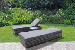 UK Leisure World Sun Lounger Bed Rattan Wicker Garden Outdoor Grey Table And Chairs Furniture Patio - thumbnail 1