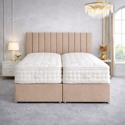 Comfy Deluxe 6Ft Superking Zip Link 6X6 Length  Coffee Plush Divan Bed Full Set 2 Drawers Same Side - image 1