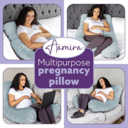 Aamira U Shaped Pregnancy Pillow Blue & Grey, 135X75X20Cm Shredded Memory Foam Full Body Maternity Cushion For Sleeping - thumbnail 7