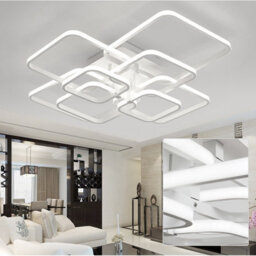Living And Home White Frame Square Contemporary Led Low Energy Semi Flush Ceiling Light Fixture Cool White 93Cm - thumbnail 3