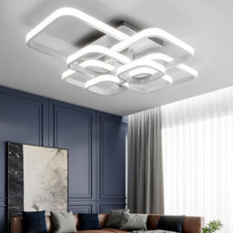 Living And Home White Frame Square Contemporary Led Low Energy Semi Flush Ceiling Light Fixture Cool White 93Cm - thumbnail 1