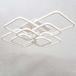 Living And Home White Frame Square Contemporary Led Low Energy Semi Flush Ceiling Light Fixture Cool White 93Cm - thumbnail 4