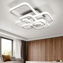 Living And Home White Frame Square Contemporary Led Low Energy Semi Flush Ceiling Light Fixture Cool White 93Cm - thumbnail 2
