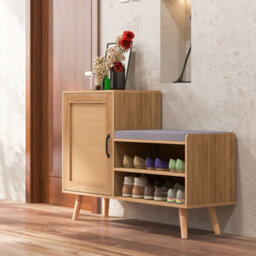 Costway Rattan Shoe Cabinet 2-In-1 Shoe Storage Bench Shoe Rack Cabinet - thumbnail 3
