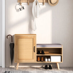 Costway Rattan Shoe Cabinet 2-In-1 Shoe Storage Bench Shoe Rack Cabinet