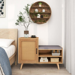 Costway Rattan Shoe Cabinet 2-In-1 Shoe Storage Bench Shoe Rack Cabinet - thumbnail 4