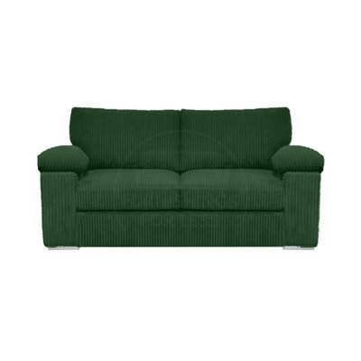 Furnishings For Less UK Delta Large Fabric 2 Seater Sofa  Padded Arms Jumbo Cord Green