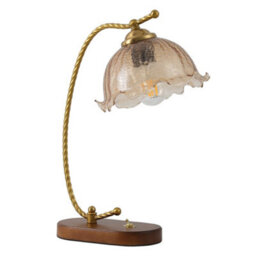 Komore Delicate Floral Glass Shade Table Lamp Natural Wood Metal Base Bedroom Accent Light