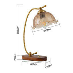 Komore Delicate Floral Glass Shade Table Lamp Natural Wood Metal Base Bedroom Accent Light - thumbnail 7