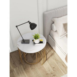 Set Of 2 Modern Round White Marble End Side Nightstand - thumbnail 5