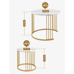 Set Of 2 Modern Round White Marble End Side Nightstand - thumbnail 2