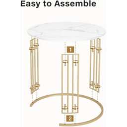 Set Of 2 Modern Round White Marble End Side Nightstand - thumbnail 3