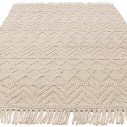 Handmade Easy To Clean Kilim Modern Wool Ivory Geometric Striped Wool Rug For Living Room & Bedroom-200Cm X 290 Cm - thumbnail 5
