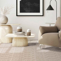 Handmade Easy To Clean Kilim Modern Wool Ivory Geometric Striped Wool Rug For Living Room & Bedroom-200Cm X 290 Cm - thumbnail 2