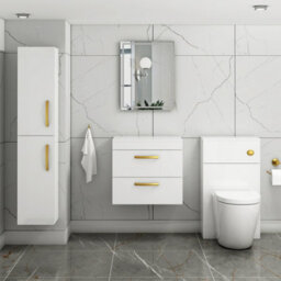 Royal Bathrooms 600mm Wall Hung Vanity Unit 2 Drawer Gloss White - Storage Cabinetwith Brushed Brass Handle - thumbnail 2